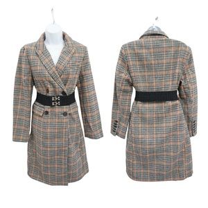 Women's Double Breasted Plaid Coat, Size M, New